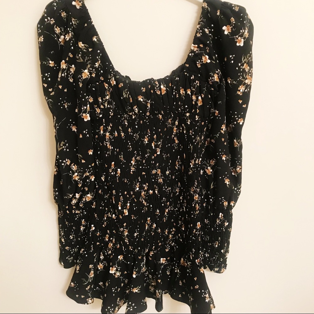 DRAGONFLY Smocked Black Daisy Floral Women’s Dress Long-Sleeve Size Small NEW